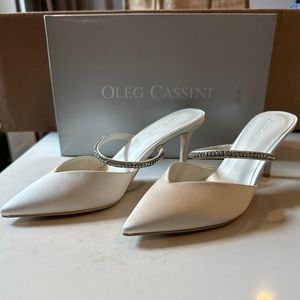 Crystal Strap Pointed Toe Satin Mules